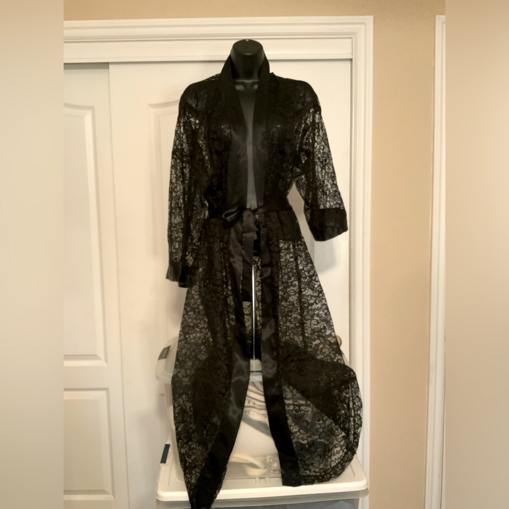 Long Sexy black lace robe